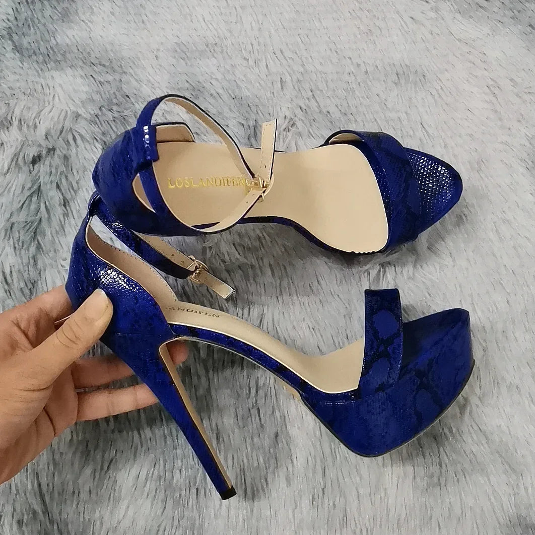 New Women Sandals Sexy 14cm Supper Flash High Heels Patent Leather Open Toes Platform Sandal Nighclub Party Red Wedding Shoes