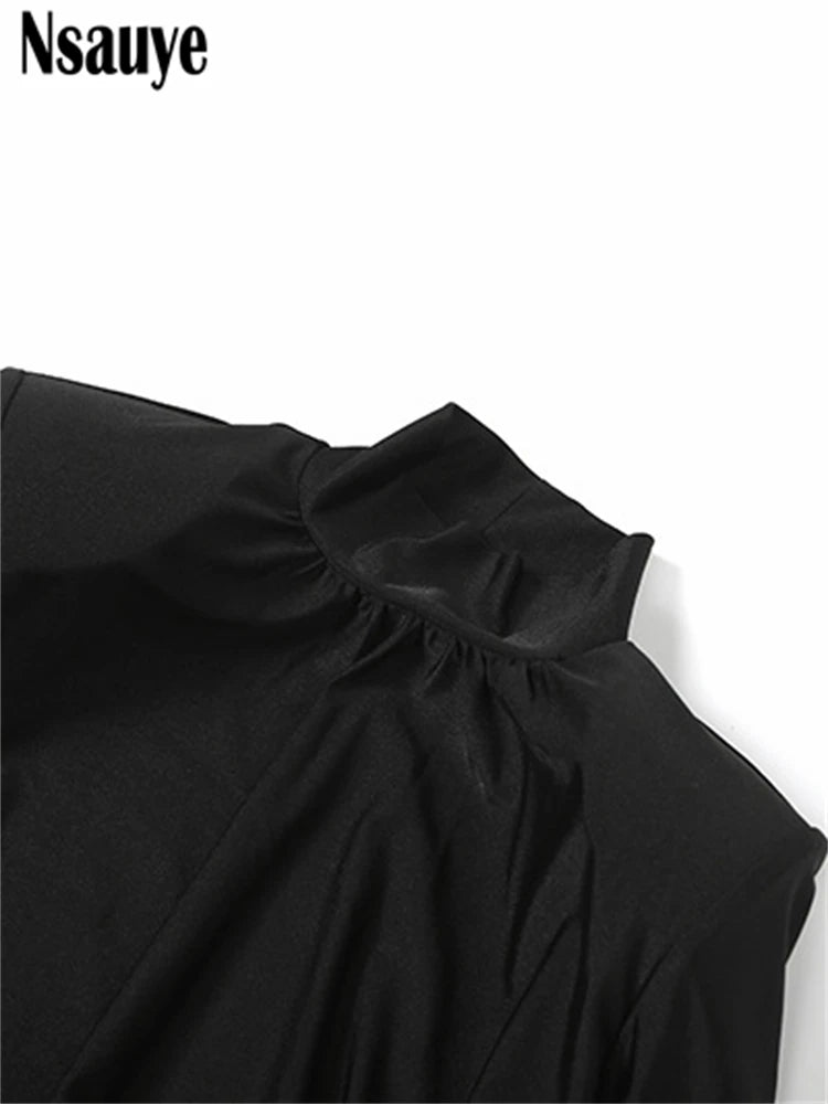 Nsauye Black Long Sleeve Mini Short Fashion Women Winter Dress Pullover Turtleneck Wrap Sexy Evening Party Night Club Dress 2025