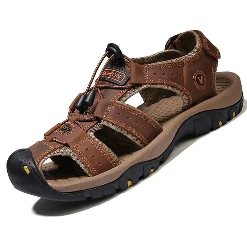 Men Sandals Summer Genuine Leather Mens Casual Shoes Outdoor Leather Sandals for Men Beach Shoes Roman Shoes Rubber Water Shoes