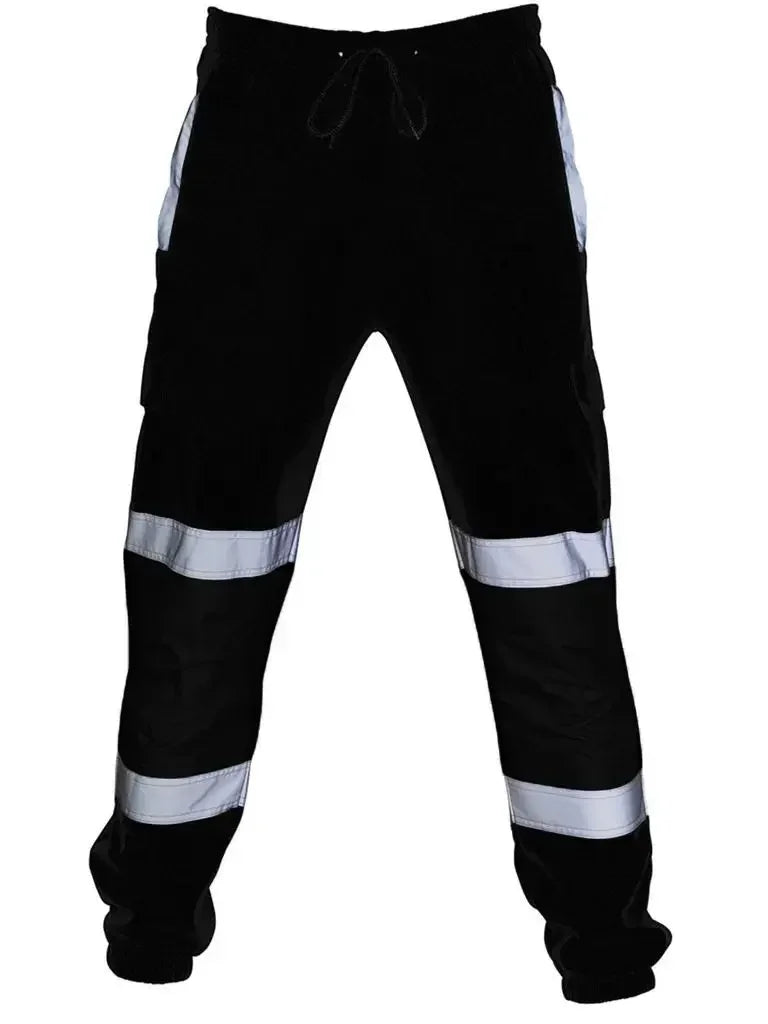 Mens Work Uniform Bottoms Safety Sweat Pants Striped Reflective Pants Loose Mens Jogging Trousers Joggers Patchwork Workwear