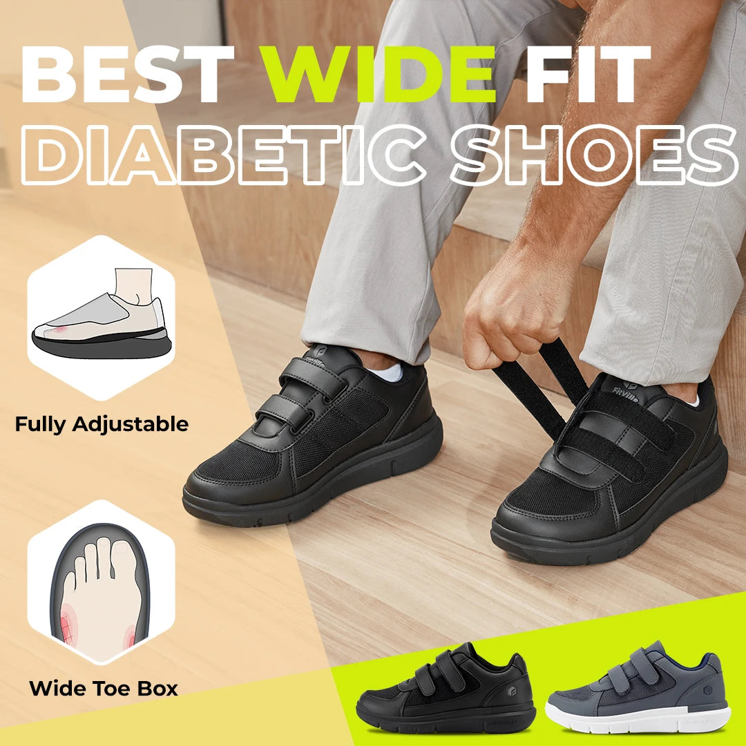 FitVille Mens Diabetic Shoes Extra Wide Width Diabetic Shoes for Men for Neuropathy Swollen Feet Shoes Pain Relief with Closure