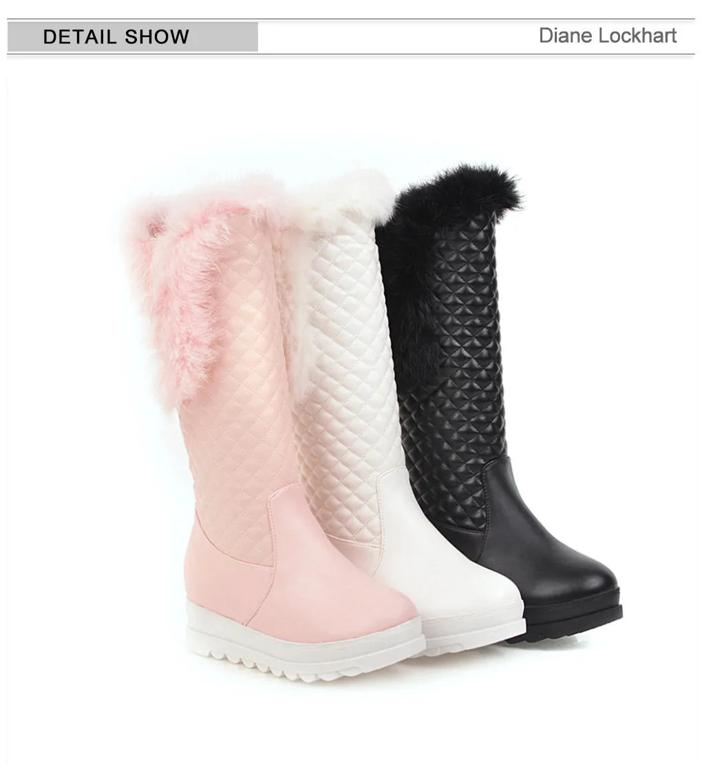 Winter Warm Fur Knee High Boots Womens Platform Snow Boots High Heels Female Padded Shoes  High Boots  Free Ship Big Size 41