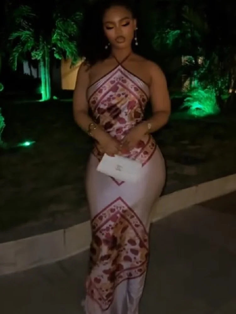 Chic Elegant Satin Dress Floral Print Slim Bodycon Women Dresses Evening Party Wedding Guest Summer Streetwear