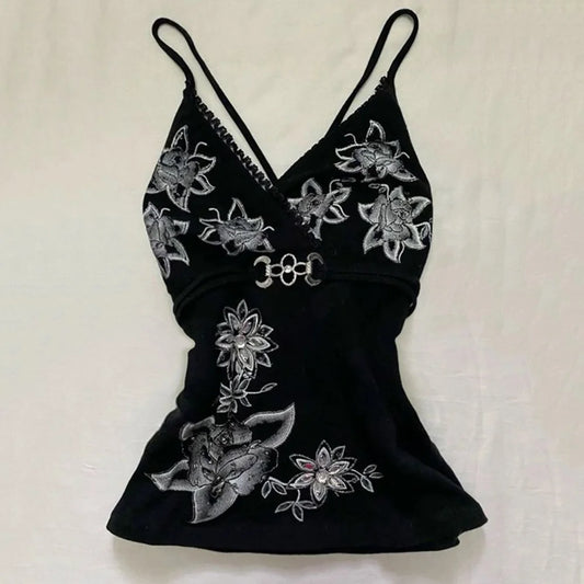 Sexy Streetwear Women Printing Tank Top Y2k Aesthetic Patchwork Vintage Harajuku Backless Camisole Summer Spicy Girl Sling Sexy