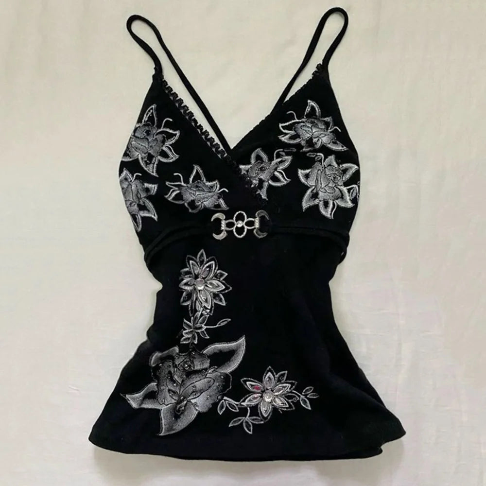 Sexy Streetwear Women Printing Tank Top Y2k Aesthetic Patchwork Vintage Harajuku Backless Camisole Summer Spicy Girl Sling Sexy
