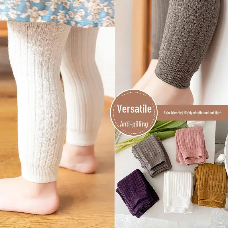 Kids' Korean Style Casual Nine Point Leggings for Spring & Autumn. Elastic and Comfortable Baby Girls' Pantyhose.