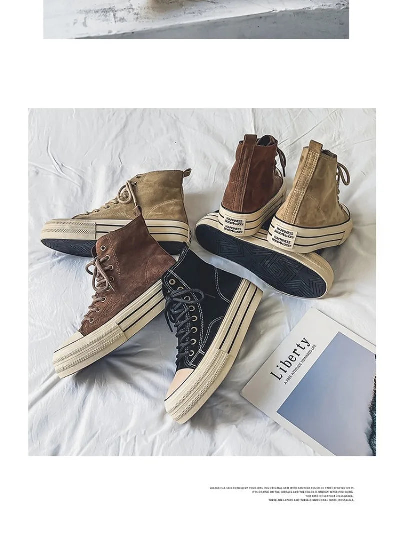 Couple Sneakers Classics Denim Canvas Shoes Fashion High Top Casual Shoes Platform Vulcanized Shoes for Men Lace Up Ankle Boots