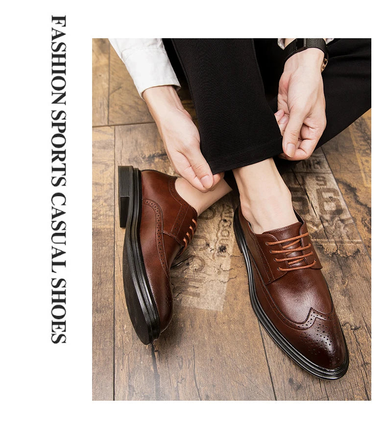 High Quality Brogues Leather Shoes Men Classic Men's Dress Shoes Formal Office Wedding Shoes For Men Casual Business Shoes