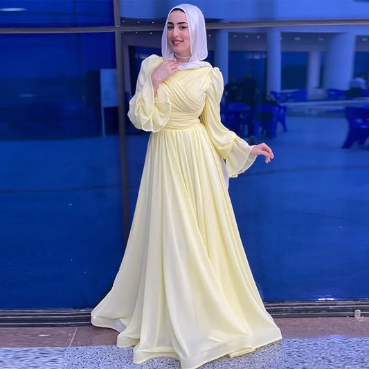 Modest Maxi Dress for Women Long Sleeve FloorLength Evening Gown Celebrity Elegant Folds Muslim Abaya Islamic Dubai Prayer Dress