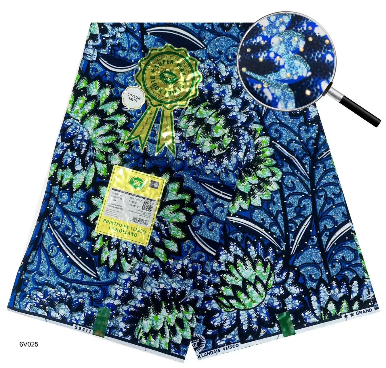 African Wax | Fabric Wax WIth Stones | Wax Block Fabrics For Women Dress, 6 Yards Wax Tissu