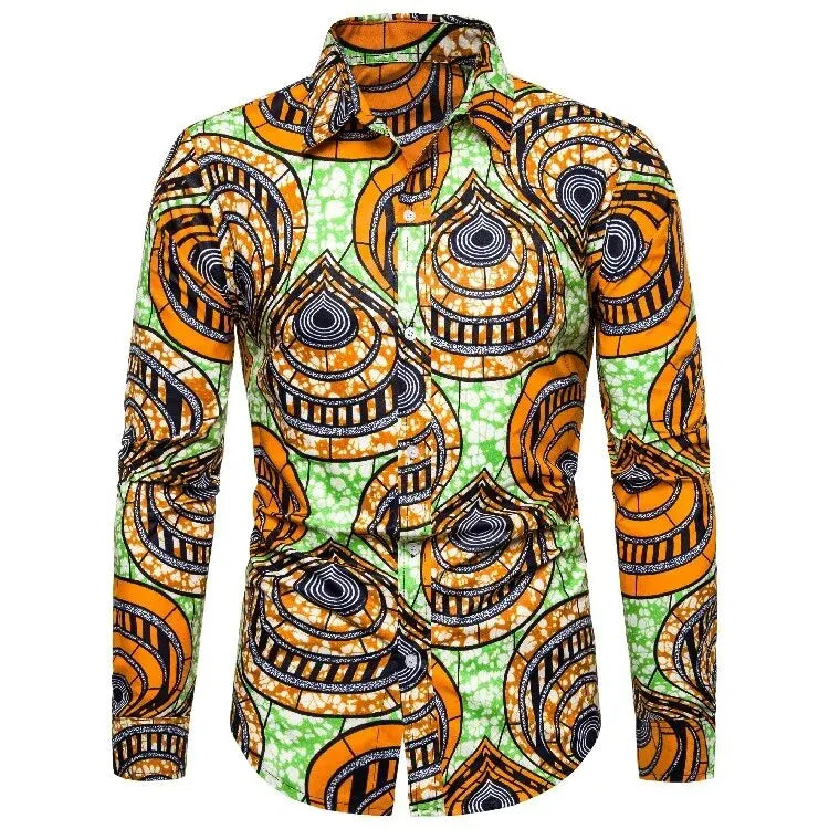 African Traditional Print Men's Shirts Casual Single-Breasted Blouses Long Sleeve Shirt Streetwear Trend Lapel Tops Men Clothing