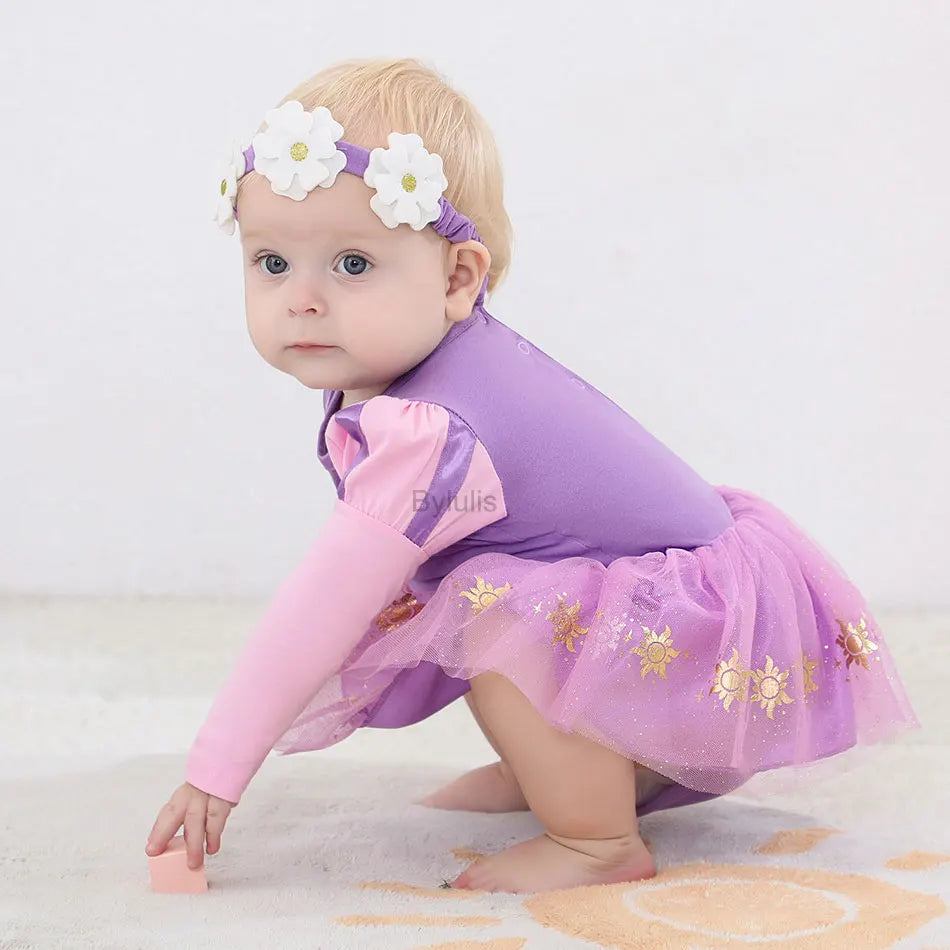 Baby Girls Costumes Kid Romper Tutu Dress with Headband Infant Baby Girl Princess Alice Clothes Aurora Belle Dress Party Costume