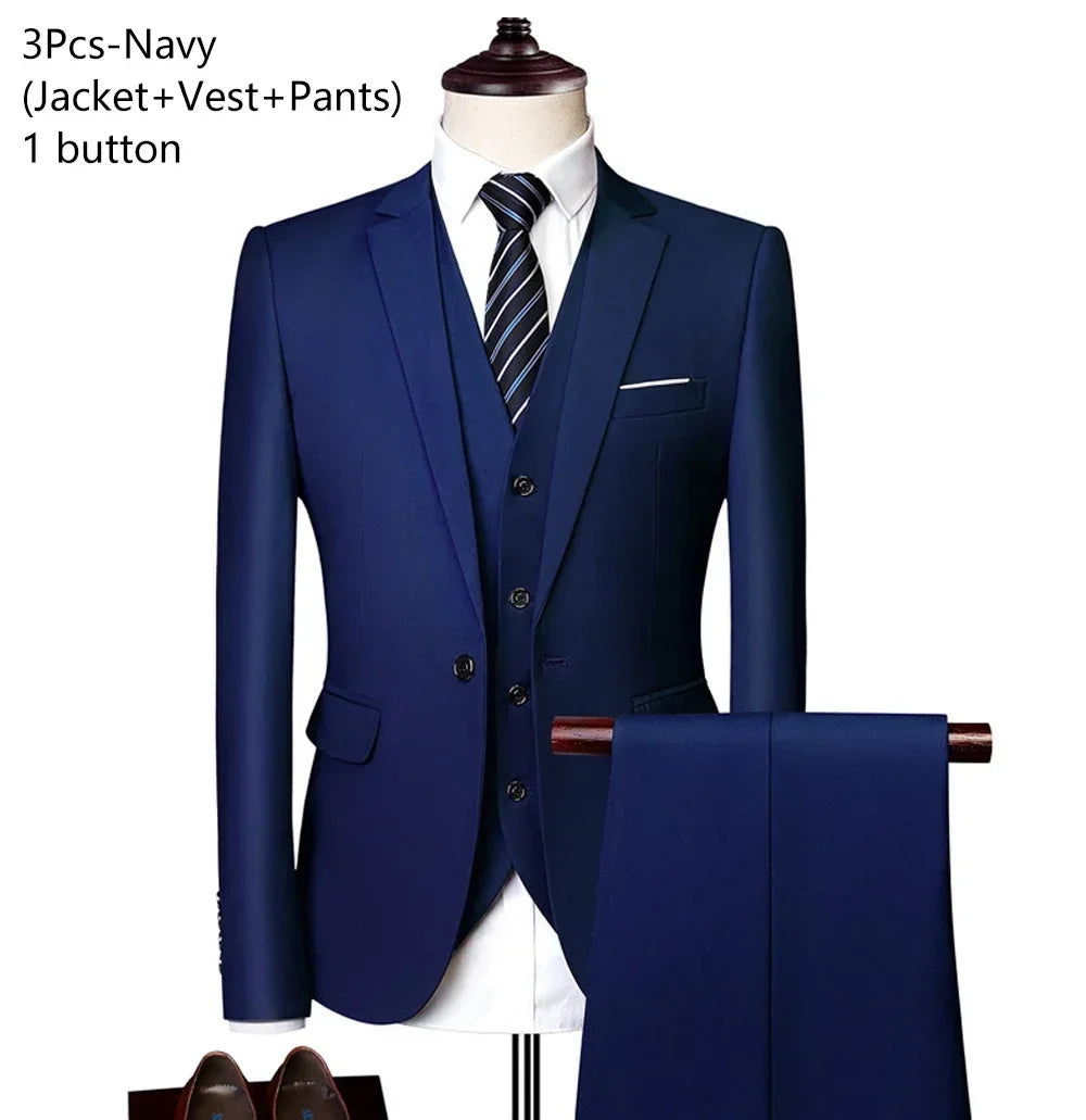 Elegant Suits For Men Wedding 3 Pieces 2 Set  Fashion Classic Full Jackets Vest Pants Blazers Outfit 2024 Formal Costume