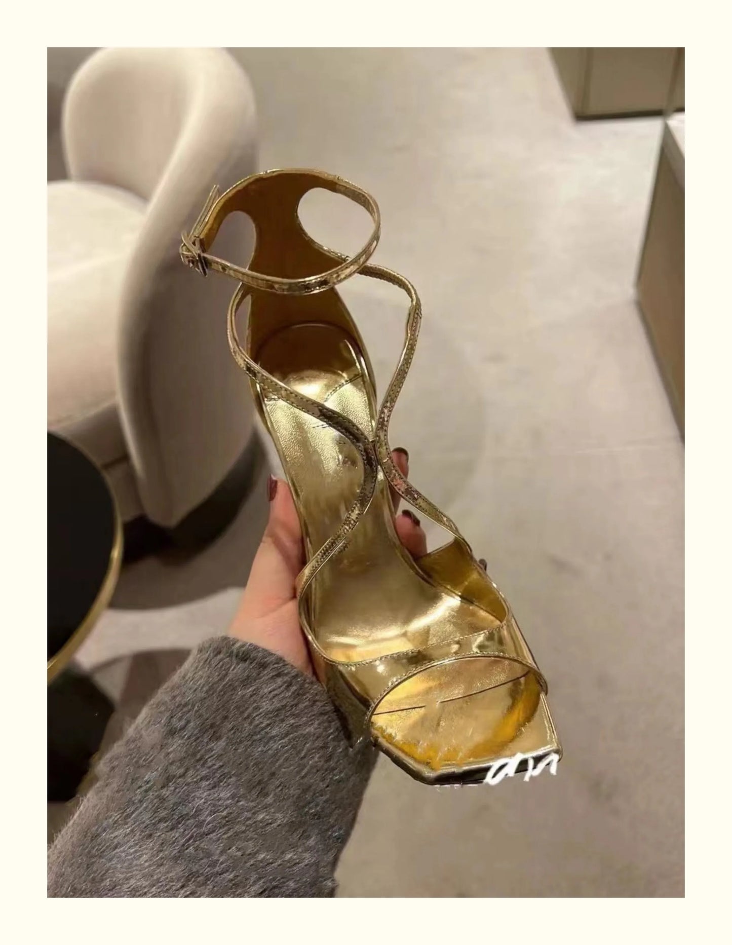 2025 European and American Women's New Square Toe Sandals Summer Nude Patent Leather Stiletto Sexy High Heels