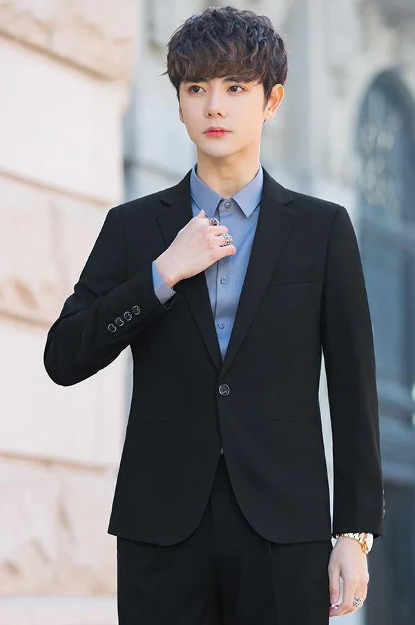 2 Piece Outfit Set Male High Quality 2025 Solid Color Slim Fit Full Men's Suits and Blazers Fashion Pants Luxury Elegant Classic