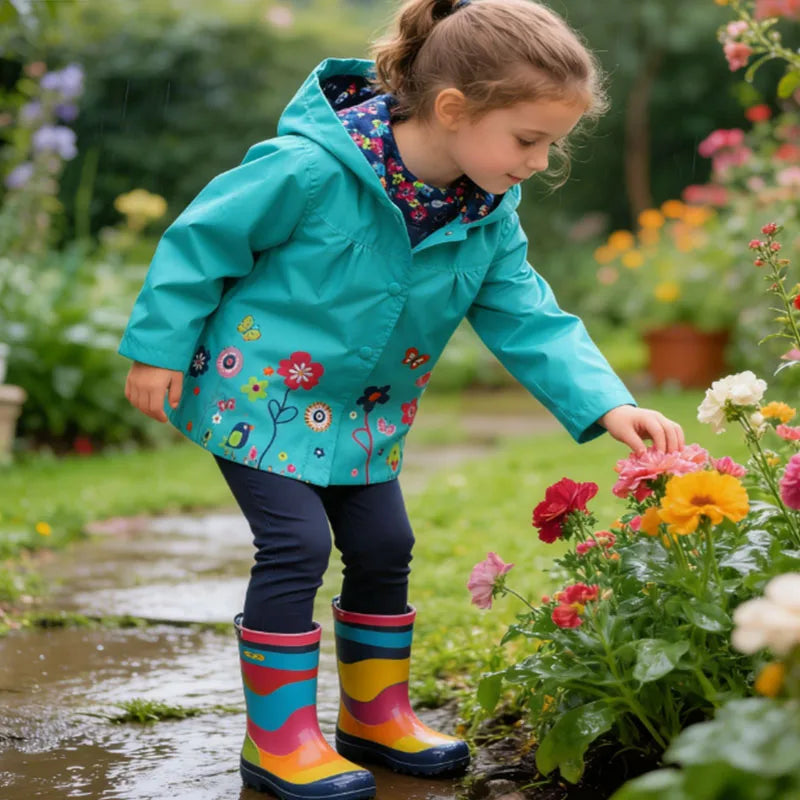 Girls Fashion Waterproof Children Clothes Autumn Casual Baby Boys Windcoat Long Sleeve Jacket Flower Print Kids Hoodie Outwear