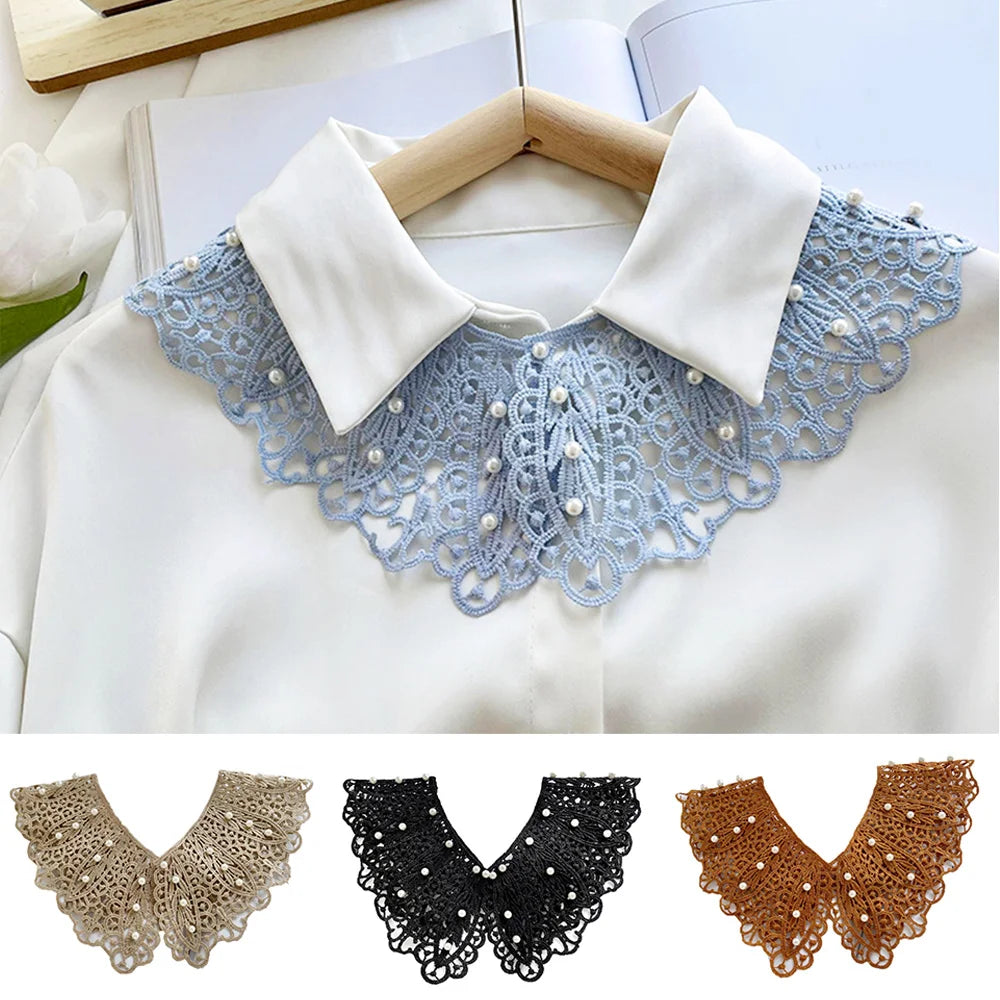 Pearl Hollow Fake Collar Ladies Embroidered False Collar Shawl Wrap Removable Neck Ties Shawl Detachable Shirt Clothes Accessory BAZAARHUBO
