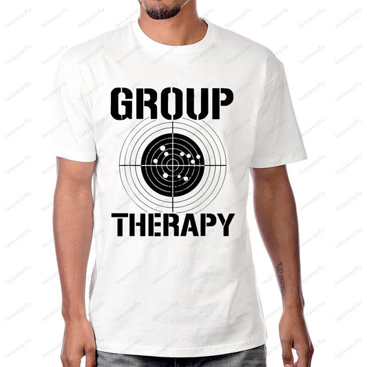 Group Therapy Shooting  Funny Gun Graphic T-Shirt Casual Fashion Loose Harajuku Man Tshirt Hip Hop Summer Short Sleeve Women Tee