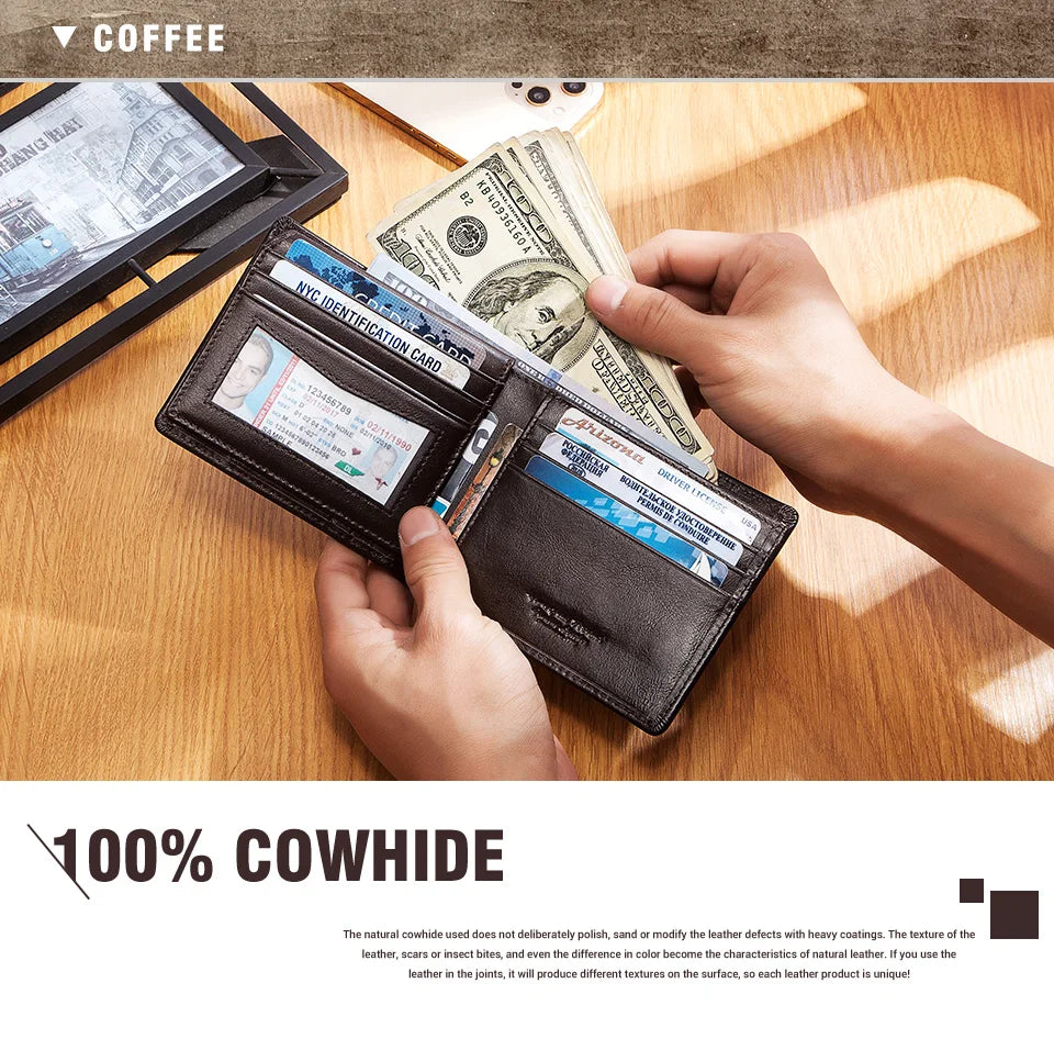 HUMERPAUL Airtag Wallet For Men Real Leather RFID Trifold Card Holder Case with ID Window Slim Anti-lost Purse