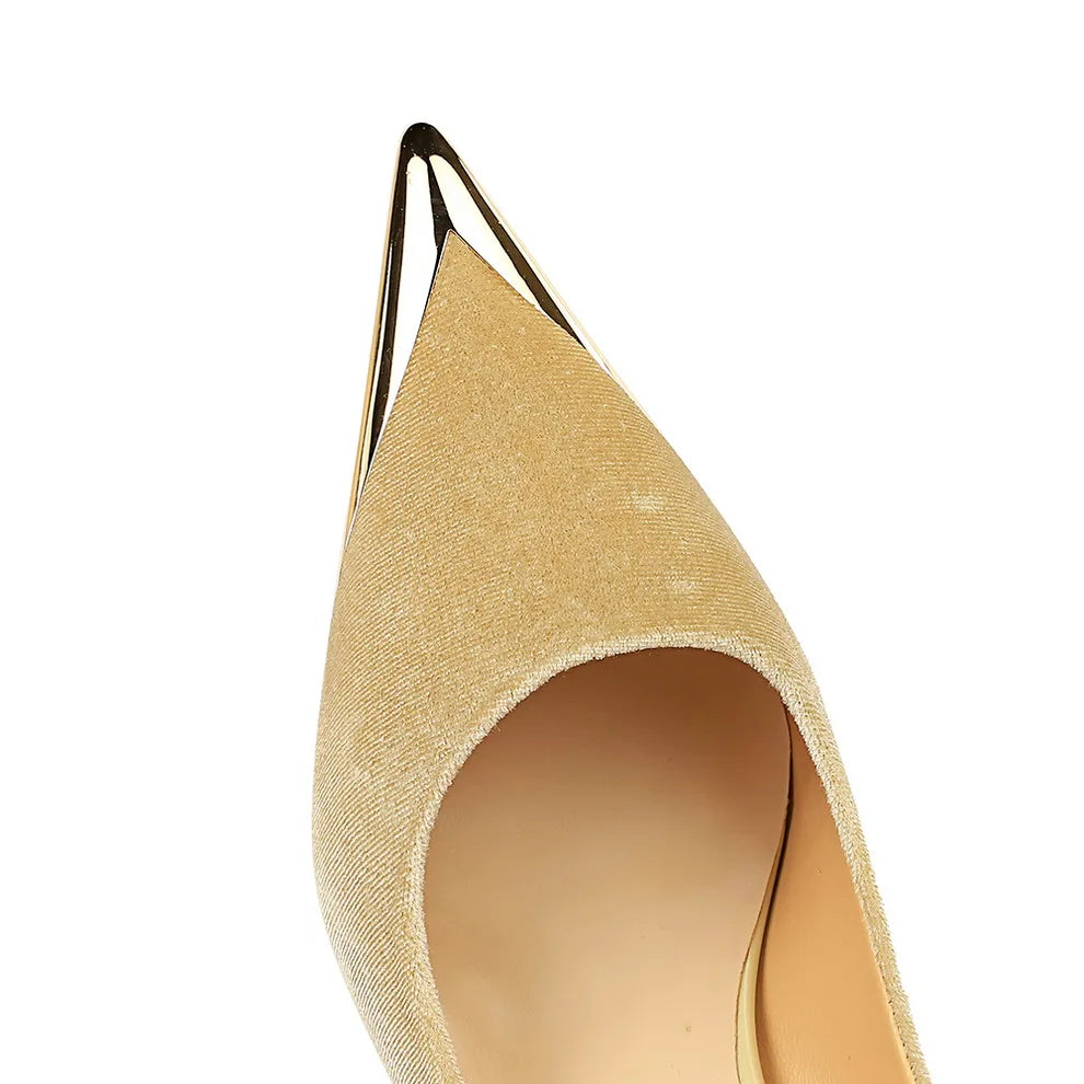 BIGTREE Fashion Sexy Nightclub Slim Wine Glass Pumps High Heel Velvet Shallow Mouth Metal Pointed Party Women's Shoes