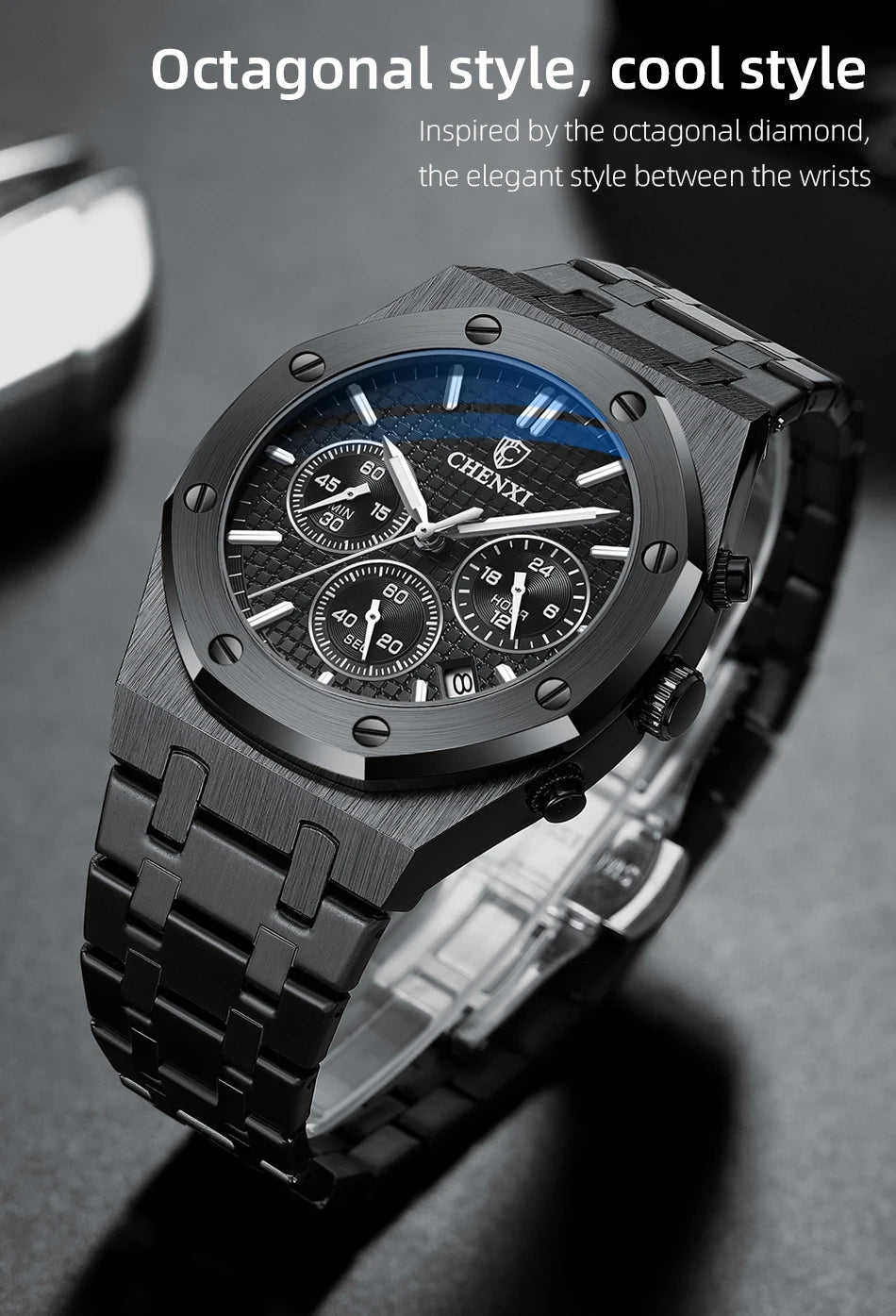 CHENXI Luxury Business Stainless Steel Men's Watches Quartz Movement Waterproof Round Dial Multifunctional Watch for Men
