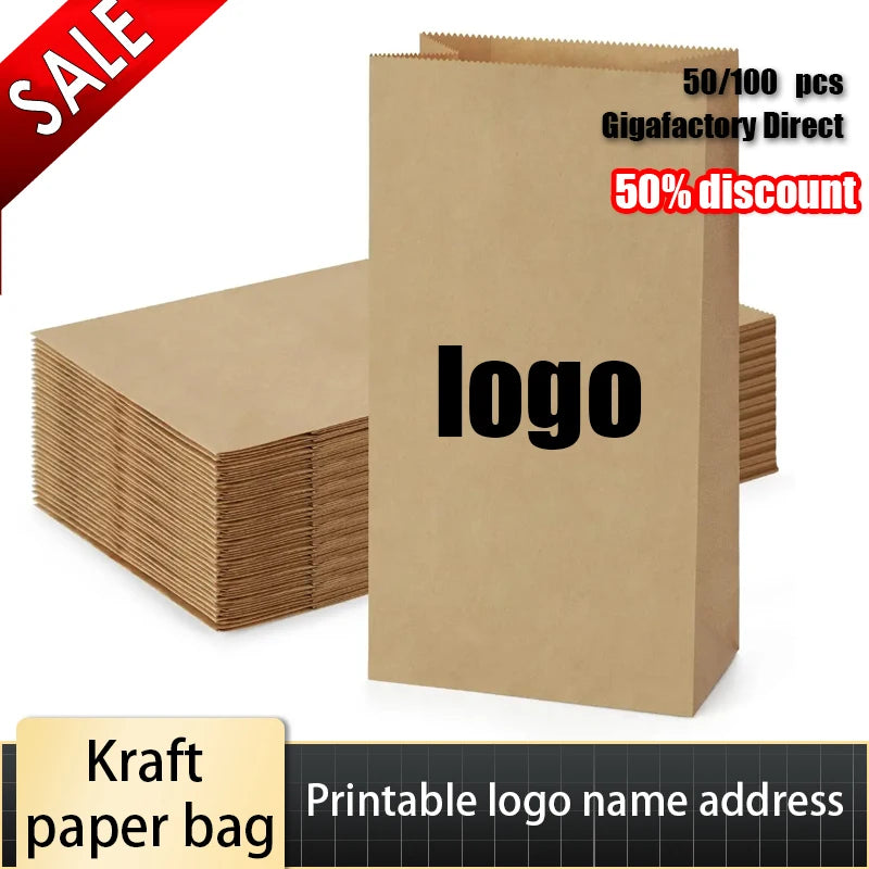 50/100pcs Lunch Paper Bags Kraft Paper Bags Recyclable Snack Bags Grocery Bags for Candy Sandwich Bread Food Storage