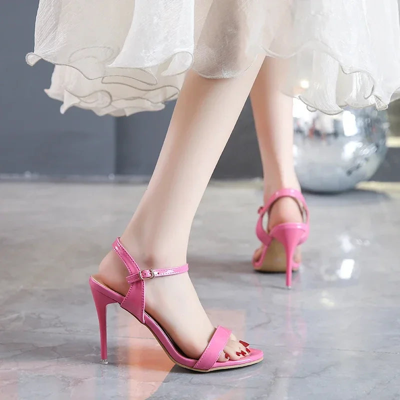 Large Size 45 Women's Sandals 2025 Summer High Heels Fashion Open Toe Sandals Buckle Party Shoes Sexy Thin Heels Wedding Shoes