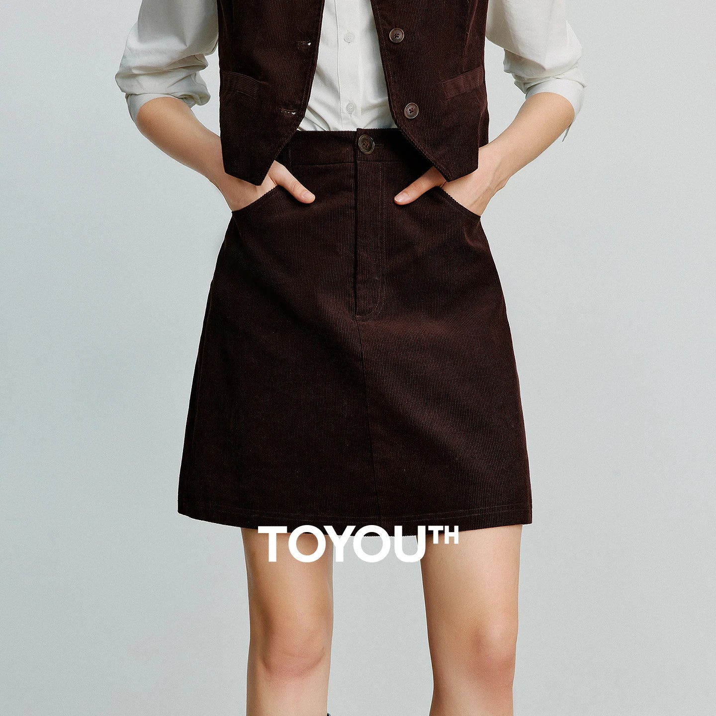 TOYOUTH Women Midi Skirt 2025 Autumn New Retro Corduroy Elastic Waist Pure Cotton A Line Mini Skirt