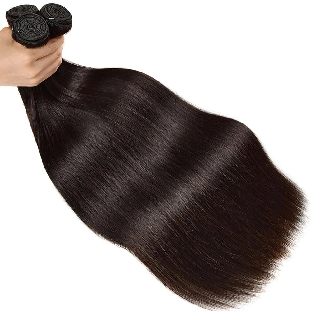 Human Hair Bundles Straight 12-32Inch Unprocessed Brazilian Hair Weave 3 Bundles Silky Black Hair Extensions Raw Quick Weave