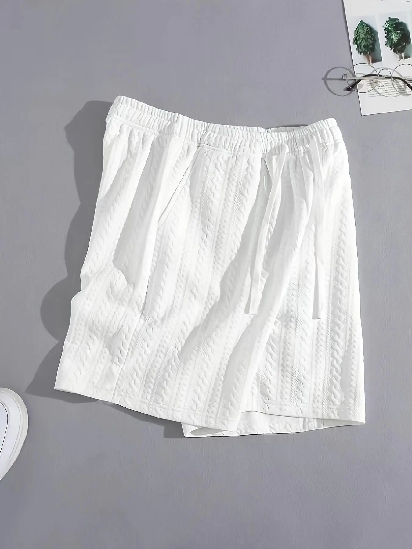 Men's Regular Style Knitted Plain Sports Casual Shorts with Drawstrings and Elastic Waistband, Knitted Shorts, Personalized Jacquard, Suitable for Daily Leisure, Basketball, Fitness, Multi-Scenario Matchinging, Suitable for A