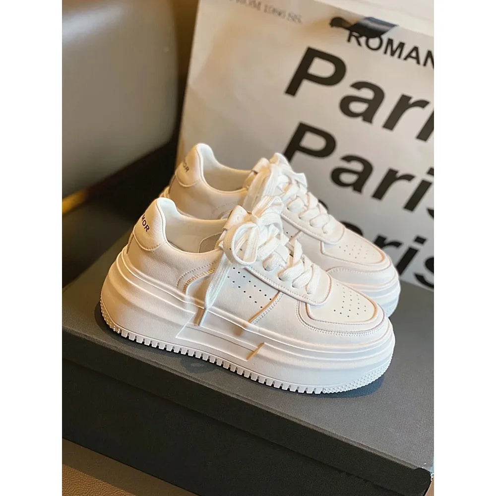 2024 New White U Leather Women's Casual Woman Vulcanize Sneakers Breathable Sport Walking Platform Flats Running Shoes