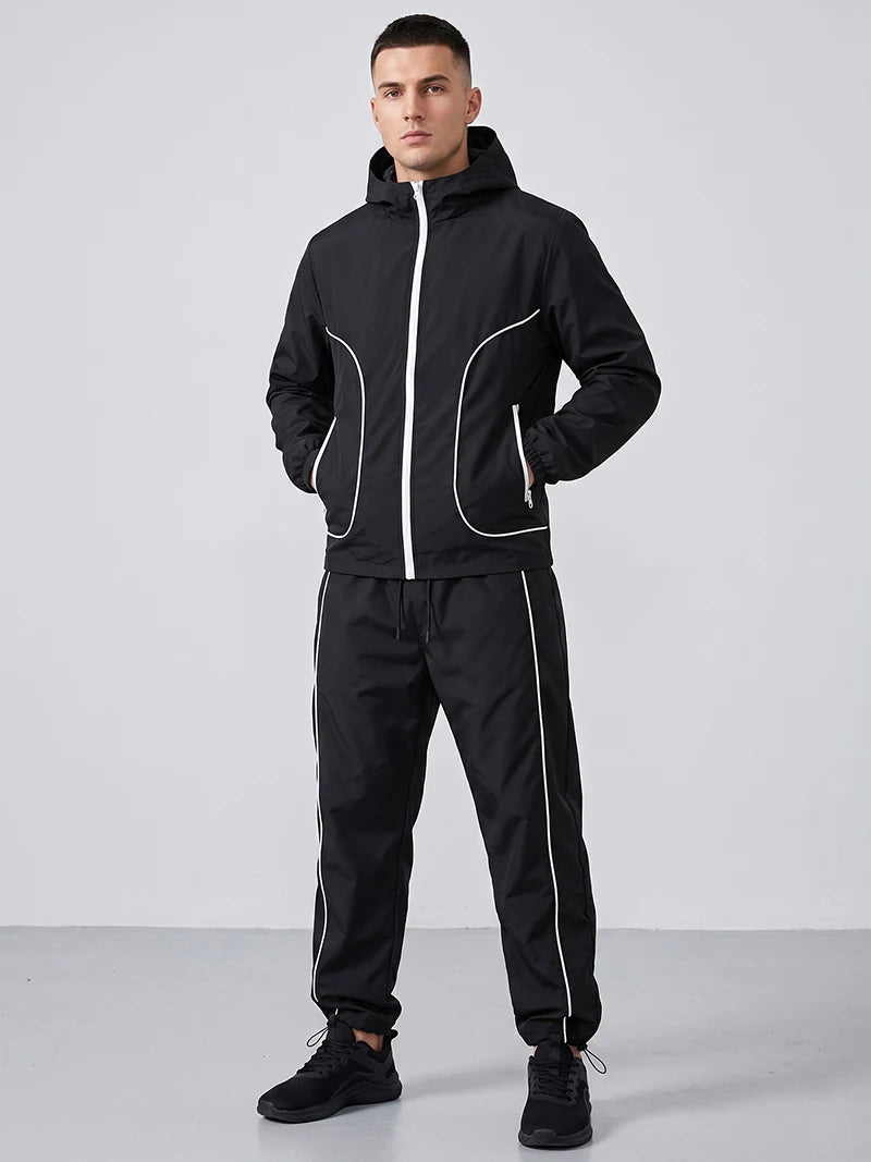 Men's Trendy 2 Piece Tracksuit Set Hooded Full Zip Windbreaker Jacket Coat Tops Quick Dry Athletic Jogger Pants Trousers