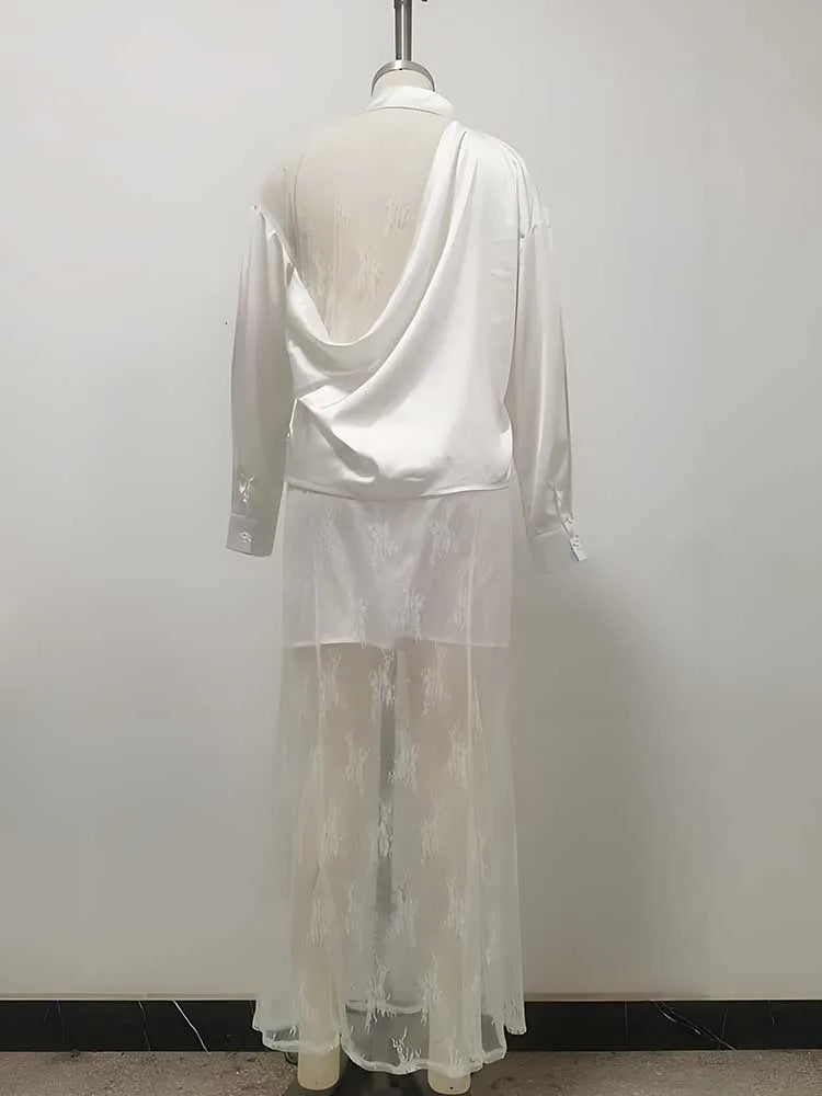 Women's Clothing Dresses and Sets Long Sleeve Shirt and Lace Dress Chic and Elegant Sexy Outfit Set Two Piece Summer