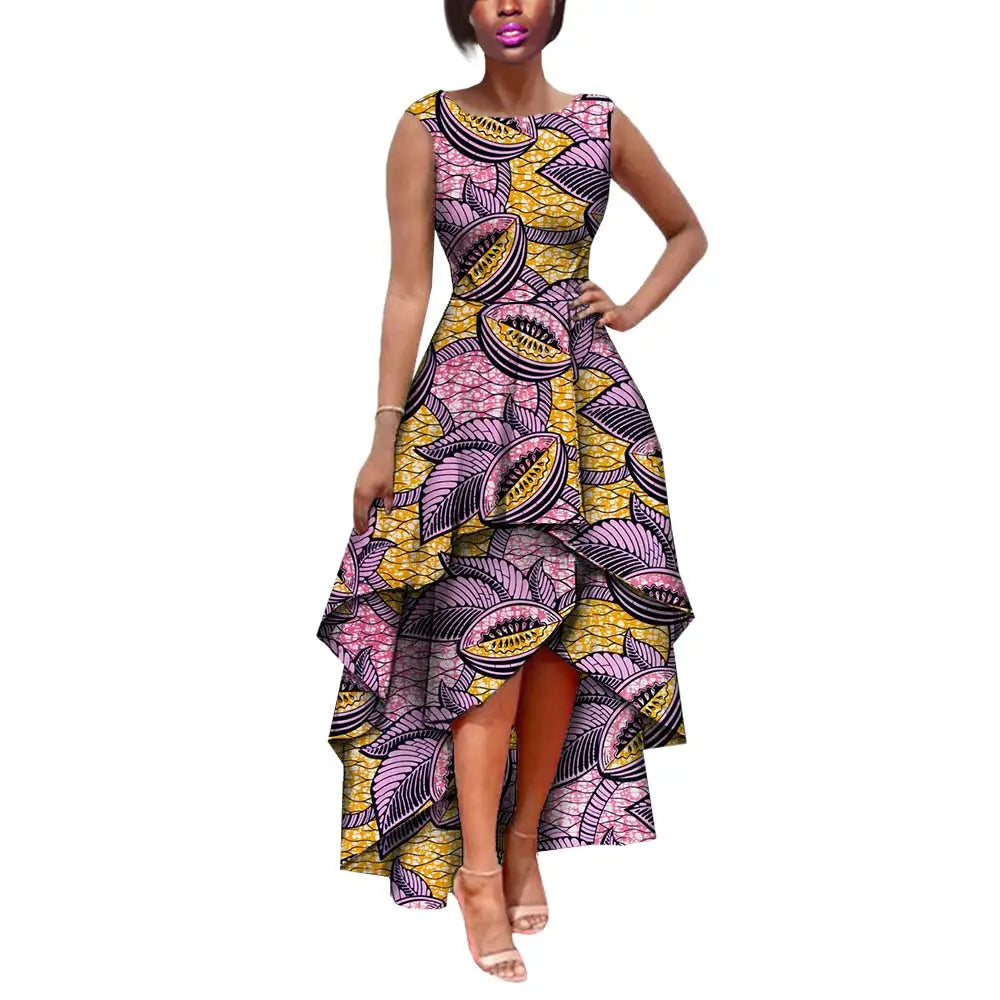 Hot African Women's AFRIPRIDE Private Sleeveless Pleated Party Dress Cotton Women's Dresses A722582