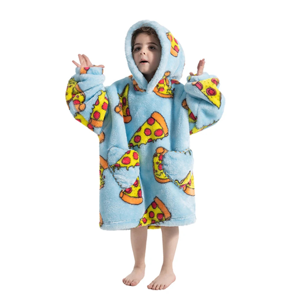 Girls Winter Clothes Flannel Thick Hoodies Super Warm Children's Sweaters Kids Hooded Loose Clothing Homewear Wearable Blankets