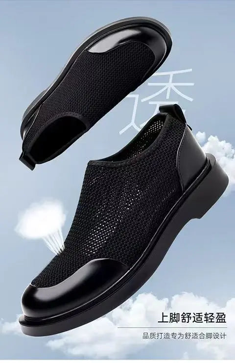 New Men's Summer Fashionable Large Casual Leather Shoes Breathable Mesh UK Versatile Business Simple Design