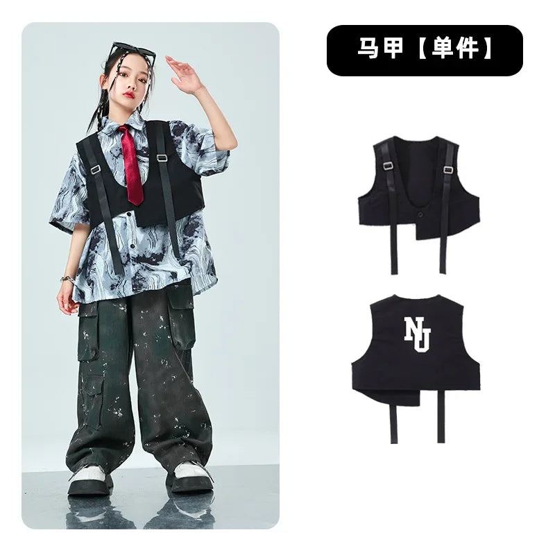 Kids Tracksuits Teens Stage Fashion Show Dance Clothes Boys Girls Suits Sets Vest Pant Shirt Children Jazz Hip Hop Costumes