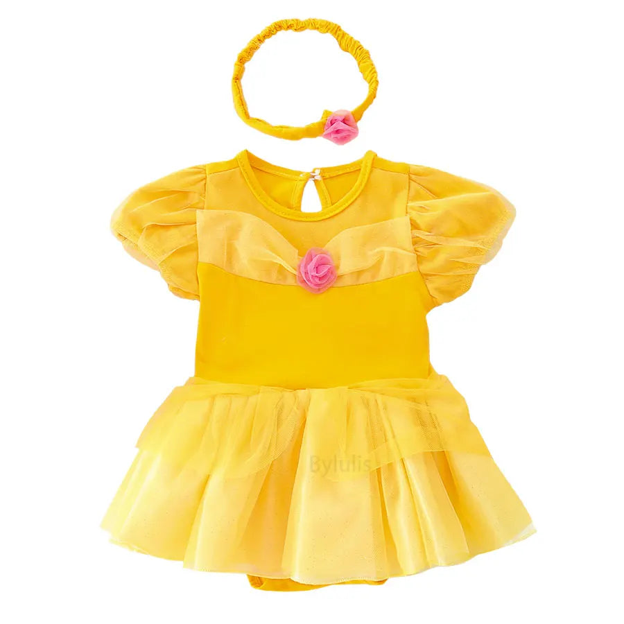 Baby Girls Costumes Kid Romper Tutu Dress with Headband Infant Baby Girl Princess Alice Clothes Aurora Belle Dress Party Costume
