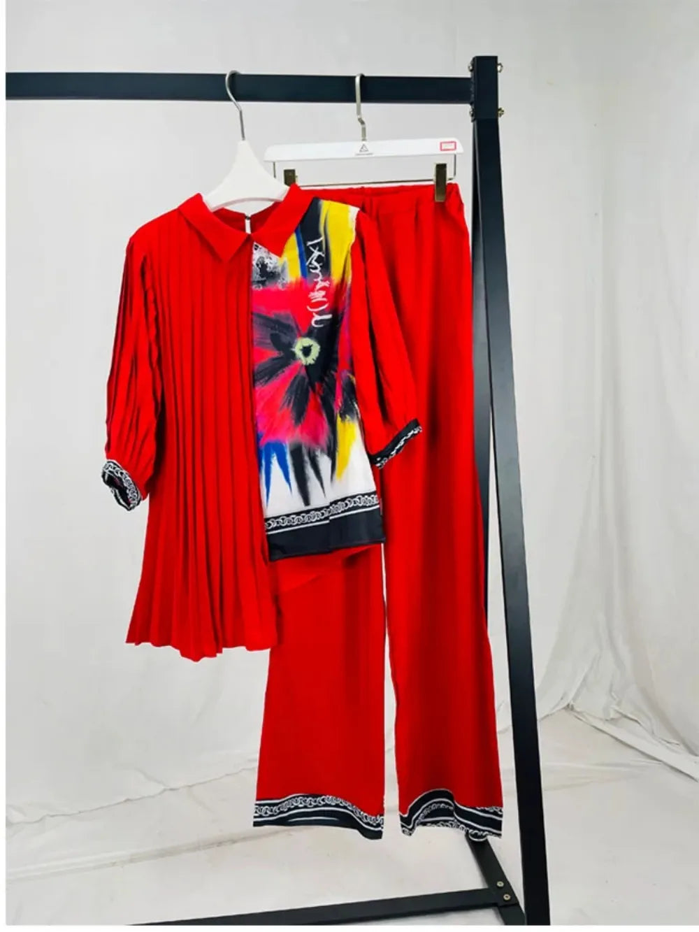 African Fashion Two-piece Set - Chic Top and High Waisted Wide Leg Pants Set - Casual, Comfortable, Suitable for Daily Wear