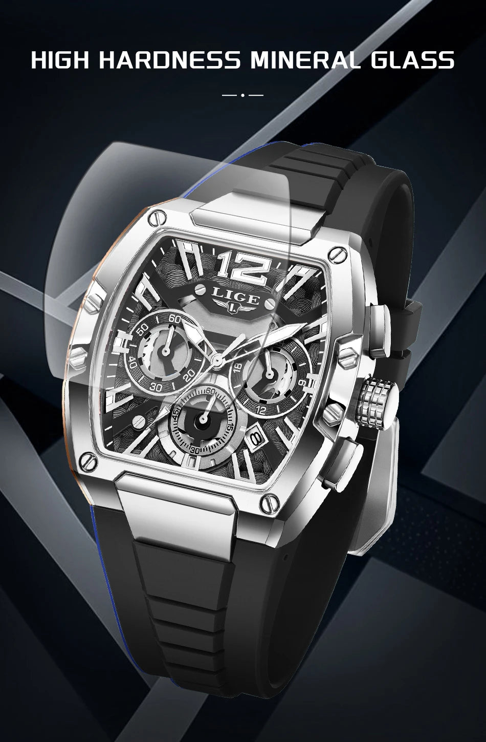 LIGE Fashion Simple Man Watch Casual Sports Military Waterproof Silicone Strap Luminous Quartz Watches for Men Chronograph Gifts