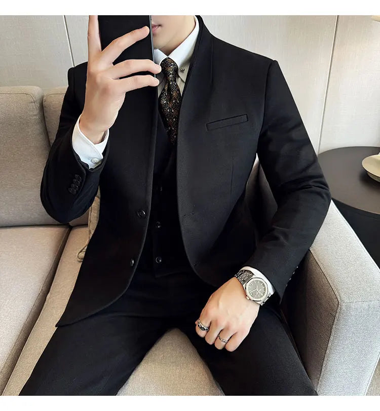 Korean Style Men's Suit Set Slim Fit Business Suit Wool Blazer Two-piece set Elegant Social Formal Men's Clothing 5XL-M