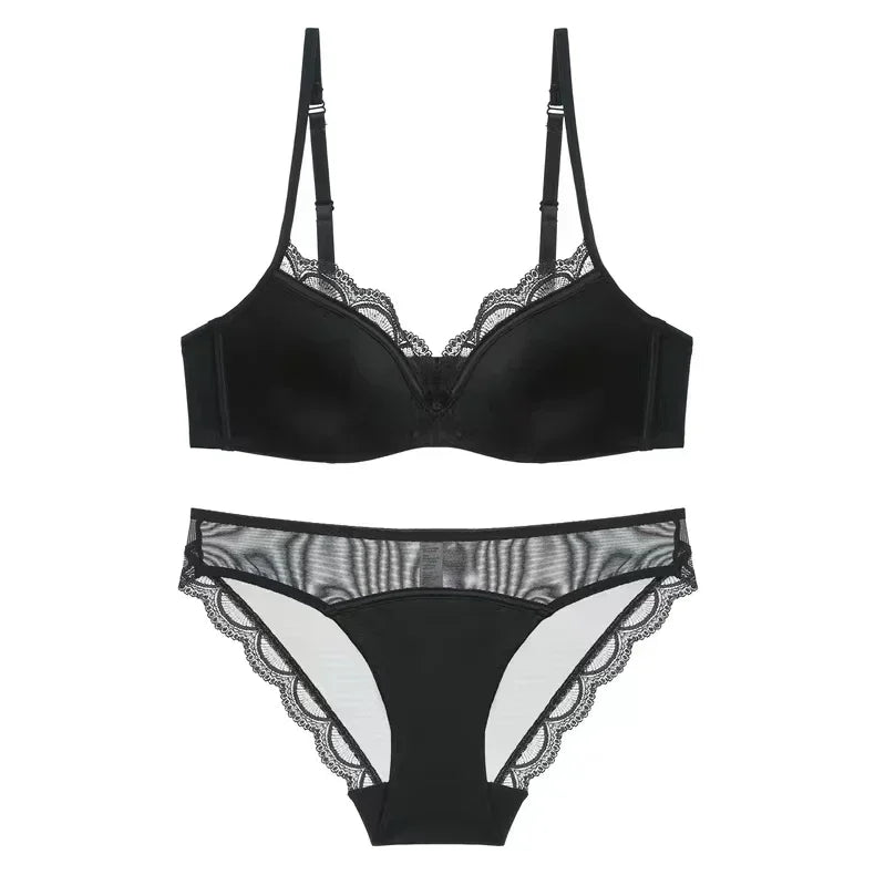 French Women's Lace Seamless Underwear Women's Thin Summer Sexy Lace Satin Anti-sagging Push-up Bra Set Underwear Women Set