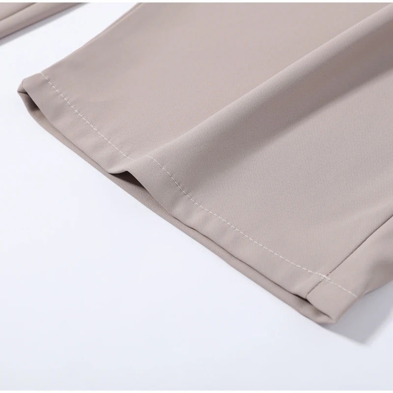 Casual Zipper Shirt Pants Suit Women Solid Button Stand Collar Drawstring Shirts Loose High Waist Trousers 2026 Spring Set Lady