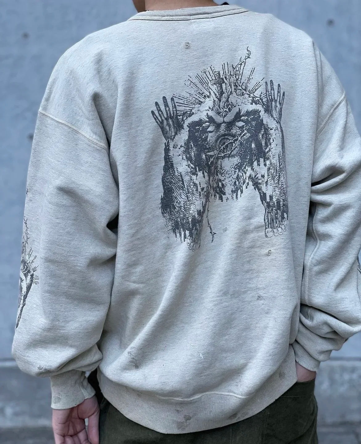 Real Photo Portrait Graffiti Print Saint Hoodie Wash Do Old Destroy Loose Pullover Casual Women Men Sweatshirt