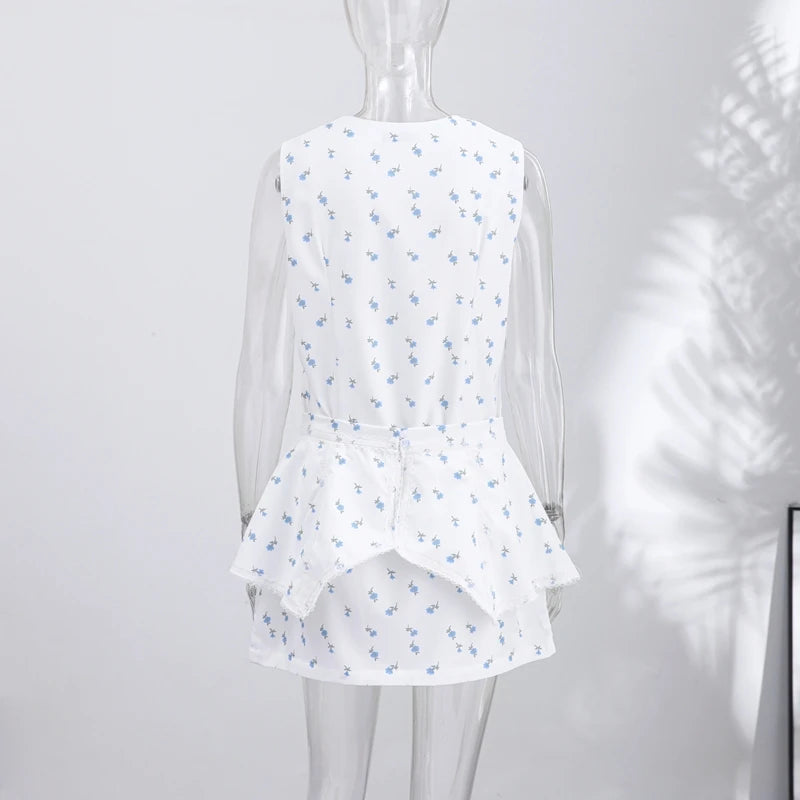Casual Printed Mini Dress Women Full Sleeve Button V-neck Lady Short Dresses Waist Tape 2026 Spring Summer Female Robe Beach