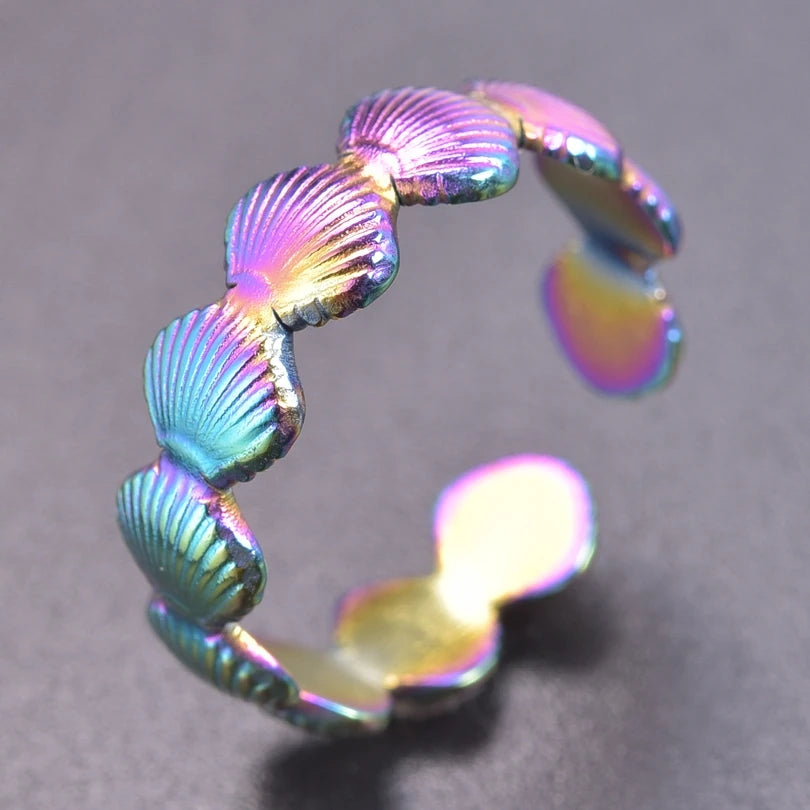 Fashion 5pcs/lot Marine Jewelry Sea Animals Conch Starfish Shell Rings Stainless Steel Rings Jellyfish Scallop Oceans Women Gift