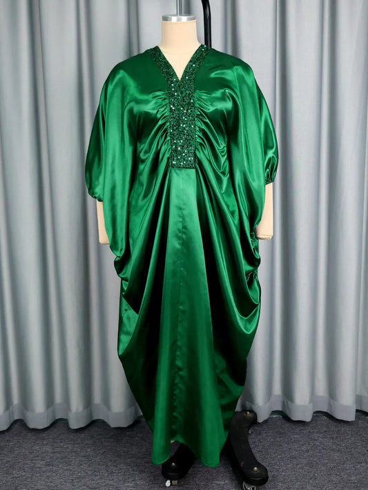 African Dresses Elegant Shiny Bubu Dresses Women one Pieces Set Lace Inside Dress Traditional Africa Clothing Long Loose Dashiki