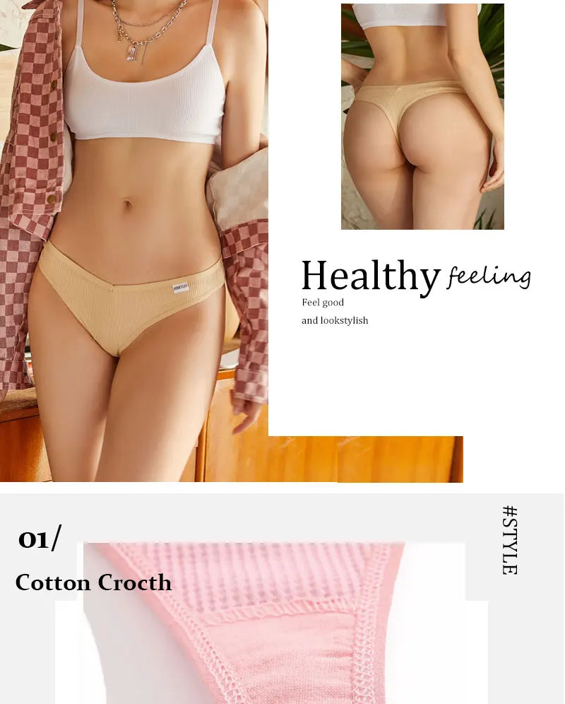 10PCS/Set Women Waffle Cotton Thongs Panties Female Breathable G-String Underwear Ladies Sexy V Waist Bikini Girls Soft Lingerie