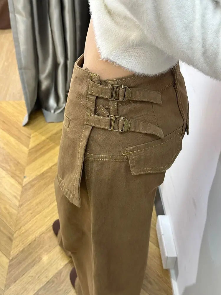 Design Sense Splicing Stacked Skirt Pants Retro Fake Two-piece Floor-mopping Trousers