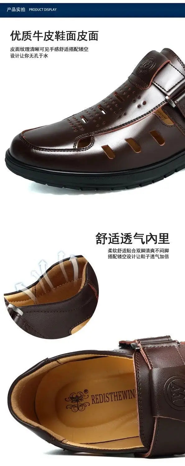 Sandals Summer Men Cozy Hollow Non-slip Soft Cool Lighted Breathable All-match Classic Wearable Fashion Casual Leather Sandals